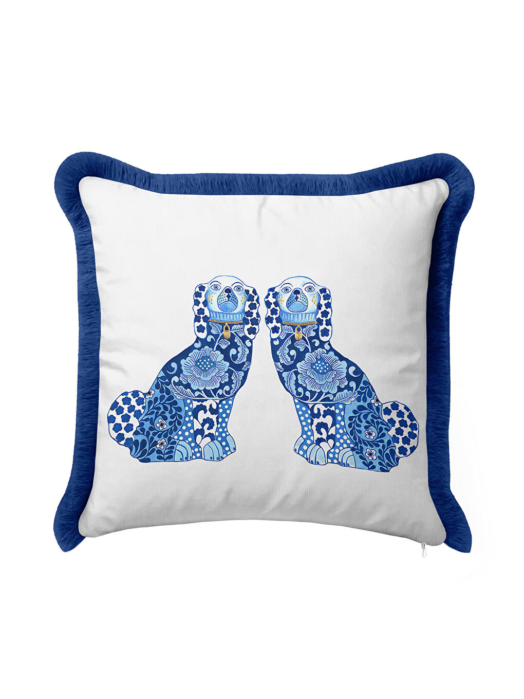 Karışık Lüks Mavi Köpek Saçaklı Yastık Kılıfı - İngiliz Stil Klasik Ev Lacivert Püsküllü Kırlent Kılıfı-3