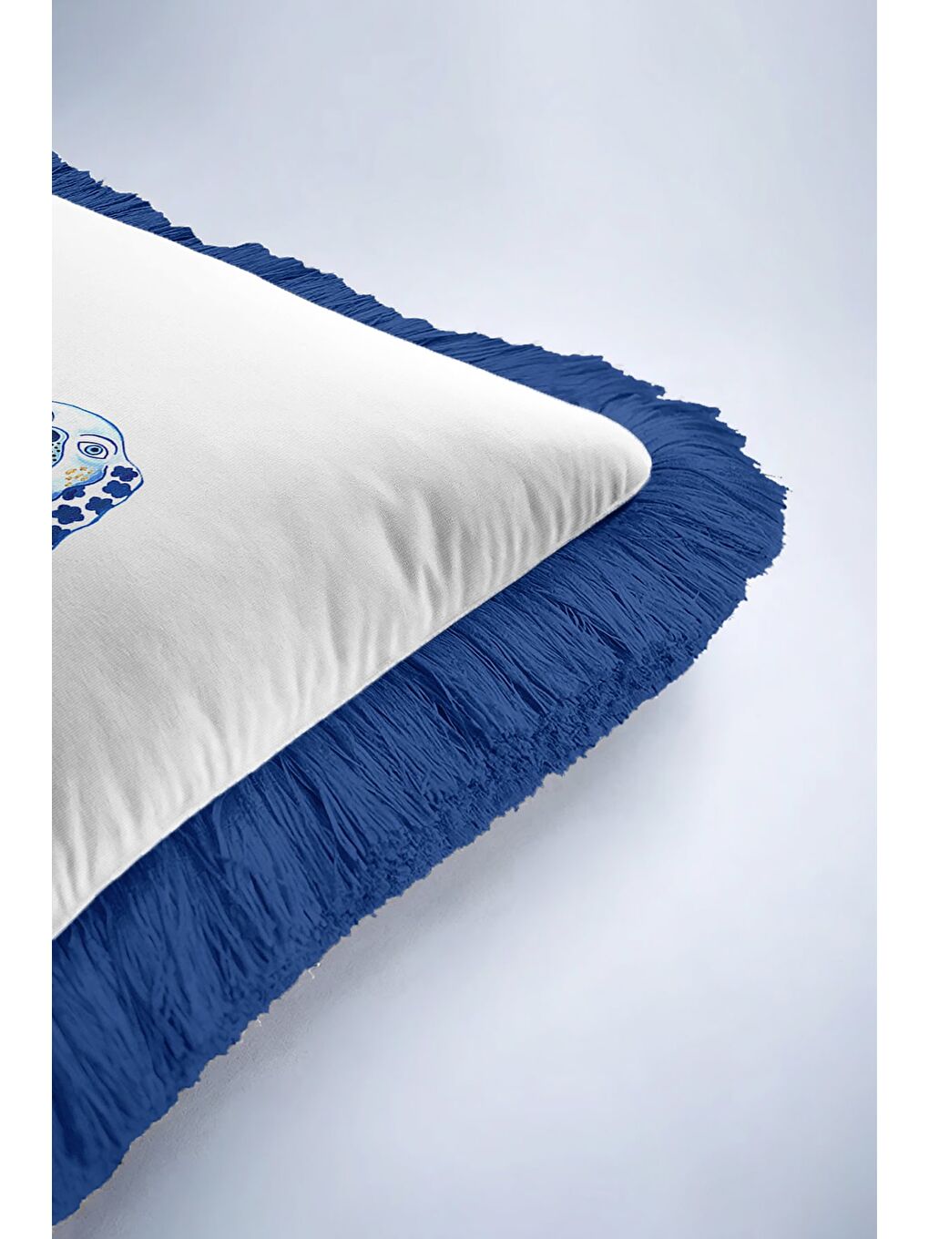 Karışık Lüks Mavi Köpek Saçaklı Yastık Kılıfı - İngiliz Stil Klasik Ev Lacivert Püsküllü Kırlent Kılıfı-6