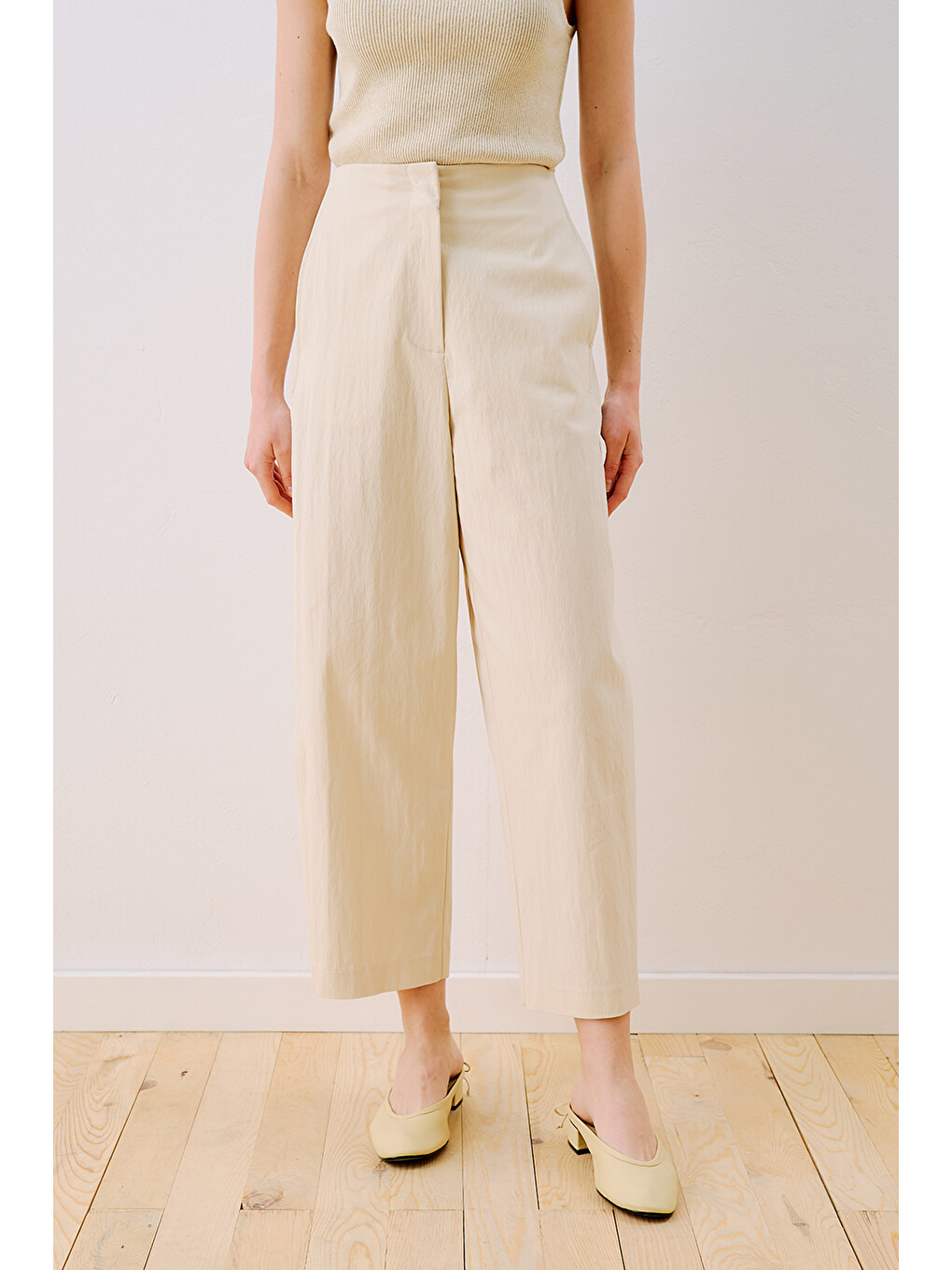 Gabardin Barrel Pantolon Ekru-4