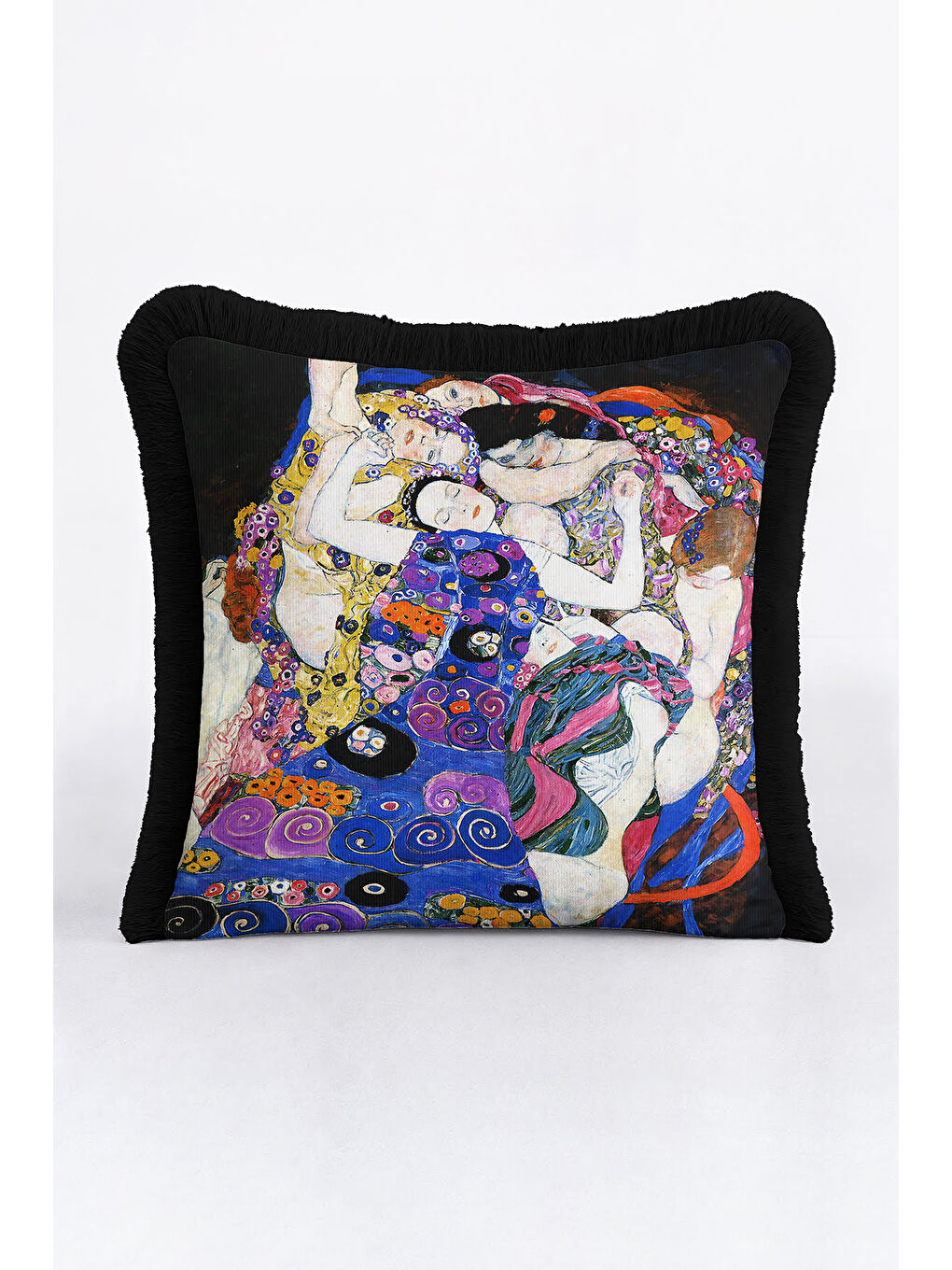 Karışık Sanatsal Lüks Saçaklı Yastık Kılıfı - Renkli Bohem Mor Saks Mavi Püsküllü Kırlent Kılıfı