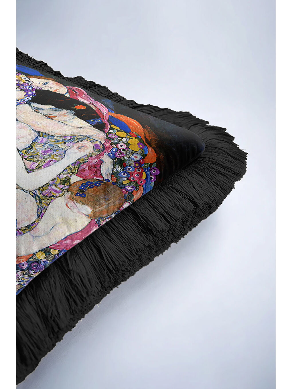 Karışık Sanatsal Lüks Saçaklı Yastık Kılıfı - Renkli Bohem Mor Saks Mavi Püsküllü Kırlent Kılıfı-6