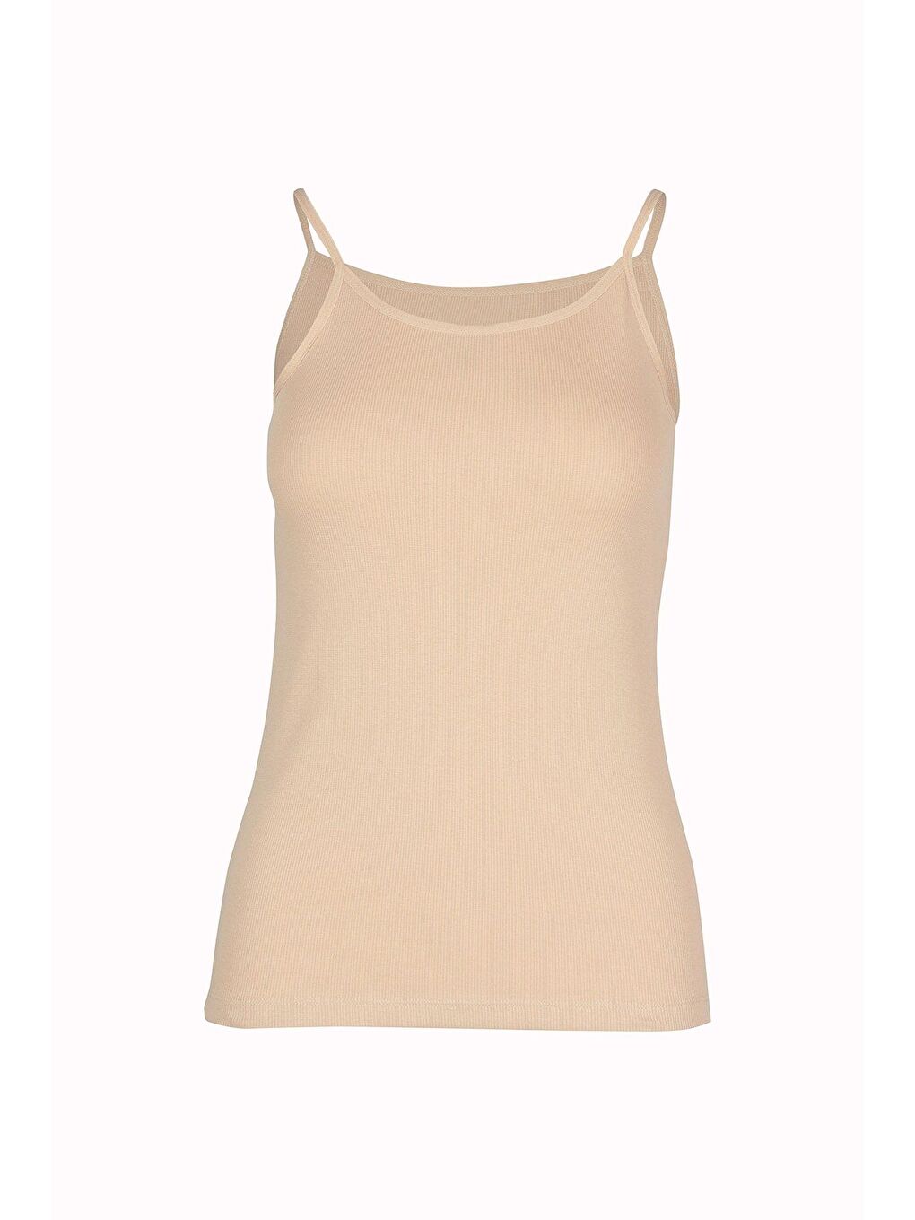 Bej 6'lı Kadın Ten %100  Pamuk Ribana İp Askılı Atlet-1