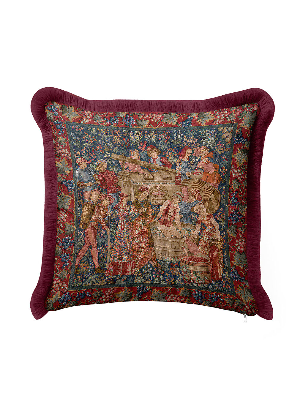 Karışık Kraliyet Şıklığı Saçaklı Yastık Kılıfı - Orta Çağ Vintage Rustik Bordo Püsküllü Kırlent Kılıfı