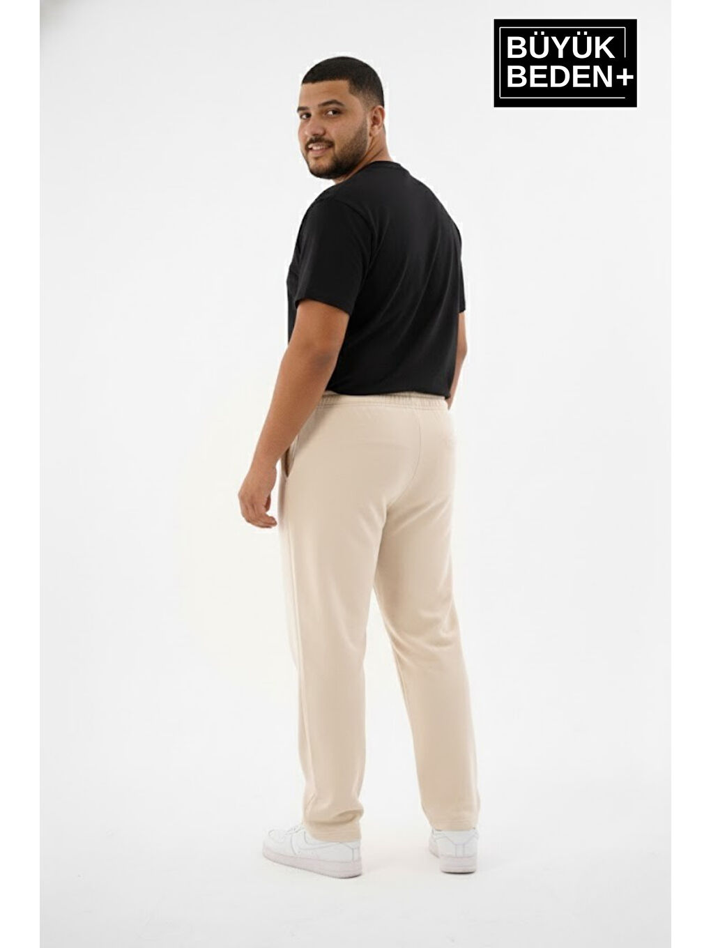 Bej Erkek Büyük Beden N Logo Baskılı Rahat Kesim Paça Reçme ince Eşofman Altı SPR26EA952-4-2