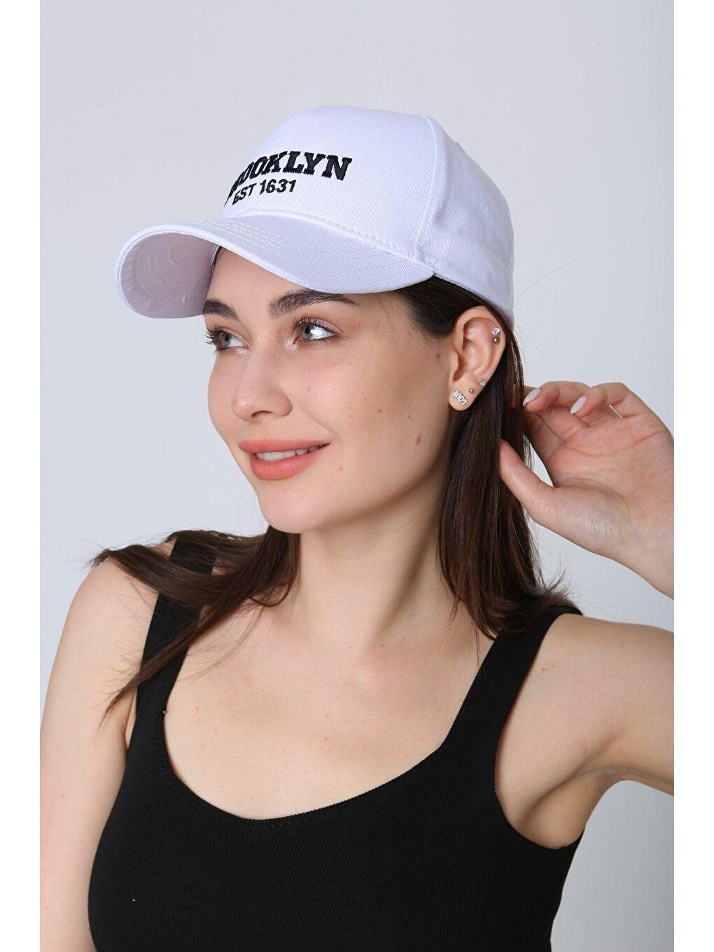Unisex Beyaz Brooklyn Nakışlı Beyzbol Kep-1