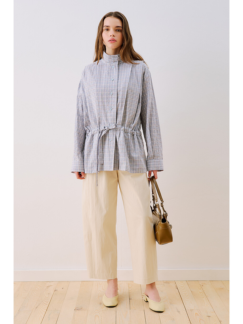 Gabardin Barrel Pantolon Ekru-5