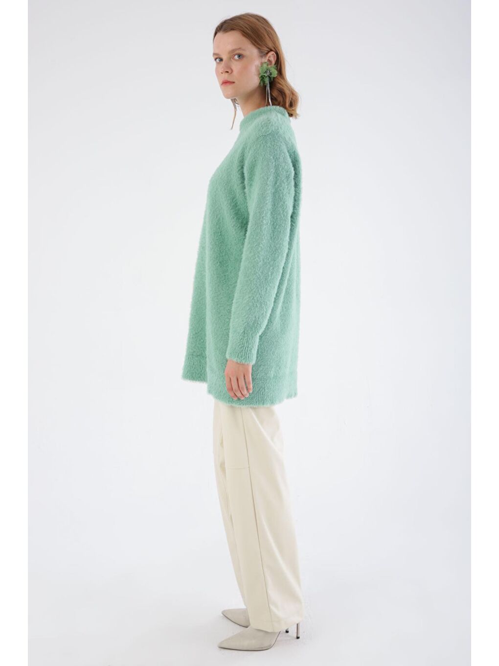 Turkuaz Su Yeşili Bisiklet Yaka Triko Tunik-2