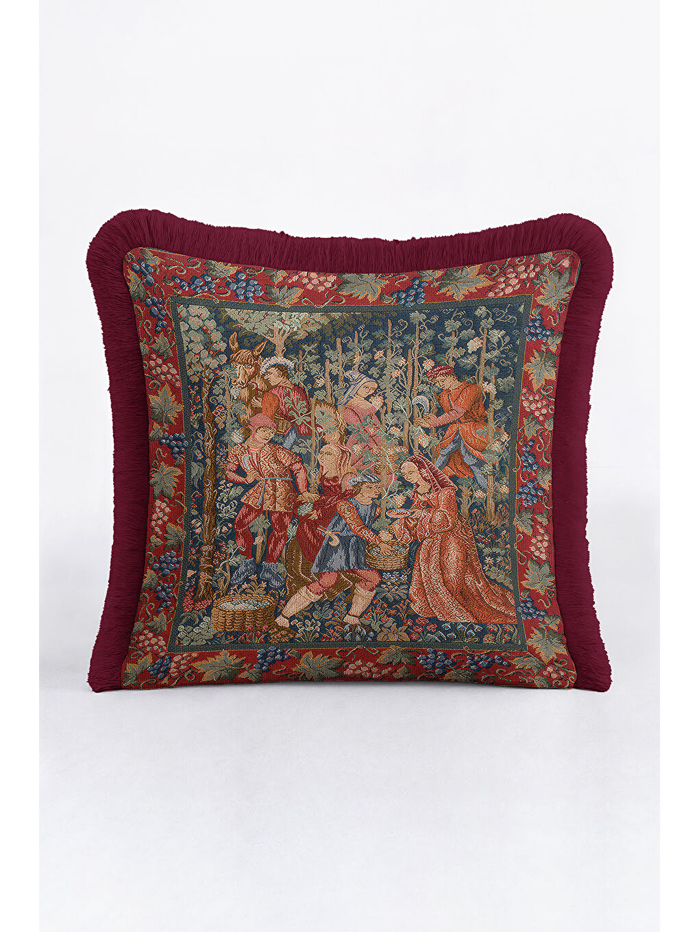 Karışık Avangart Kraliyet Sarayı Saçaklı Yastık Kılıfı - Gotik Nostaljik Rengi Püsküllü Kırlent Kılıfı-3