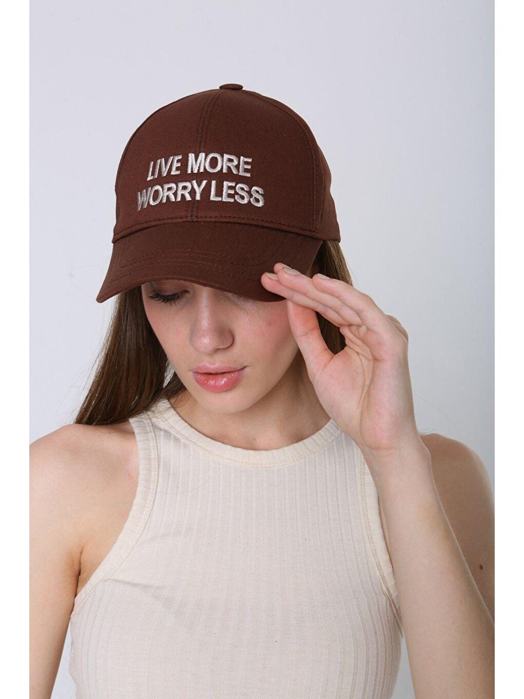 Kahverengi Unisex Kahve Live More Nakışlı Beyzbol Kep Şapka Spk94
