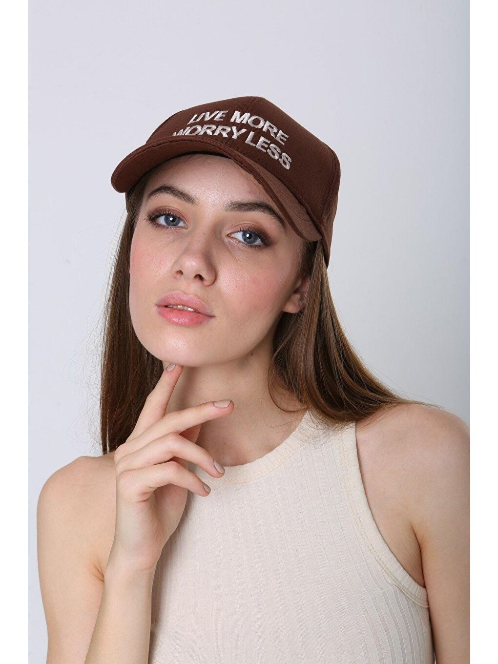 Kahverengi Unisex Kahve Live More Nakışlı Beyzbol Kep Şapka Spk94-1