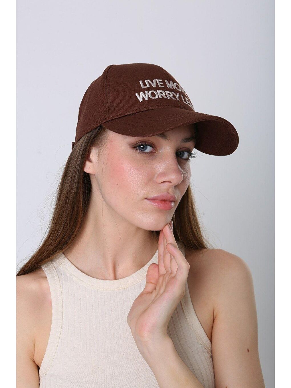 Kahverengi Unisex Kahve Live More Nakışlı Beyzbol Kep Şapka Spk94-2