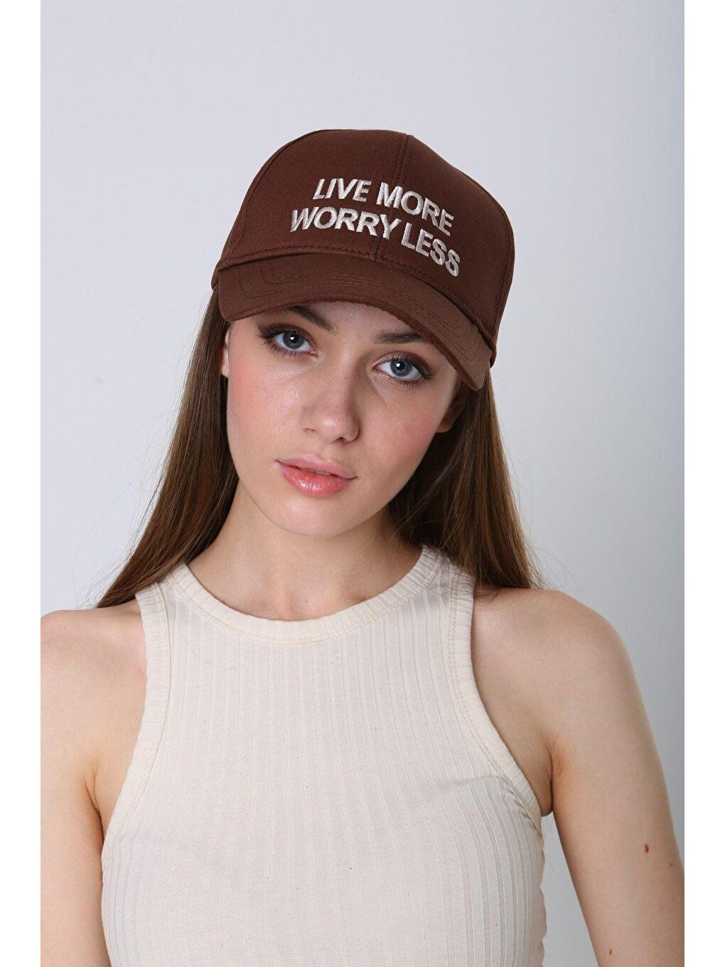 Kahverengi Unisex Kahve Live More Nakışlı Beyzbol Kep Şapka Spk94-3