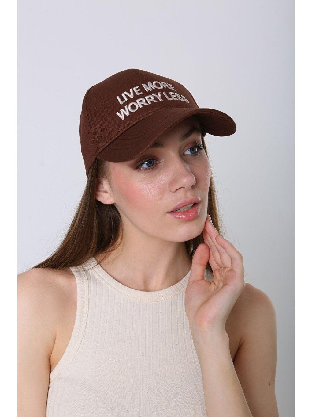 Kahverengi Unisex Kahve Live More Nakışlı Beyzbol Kep Şapka Spk94-4
