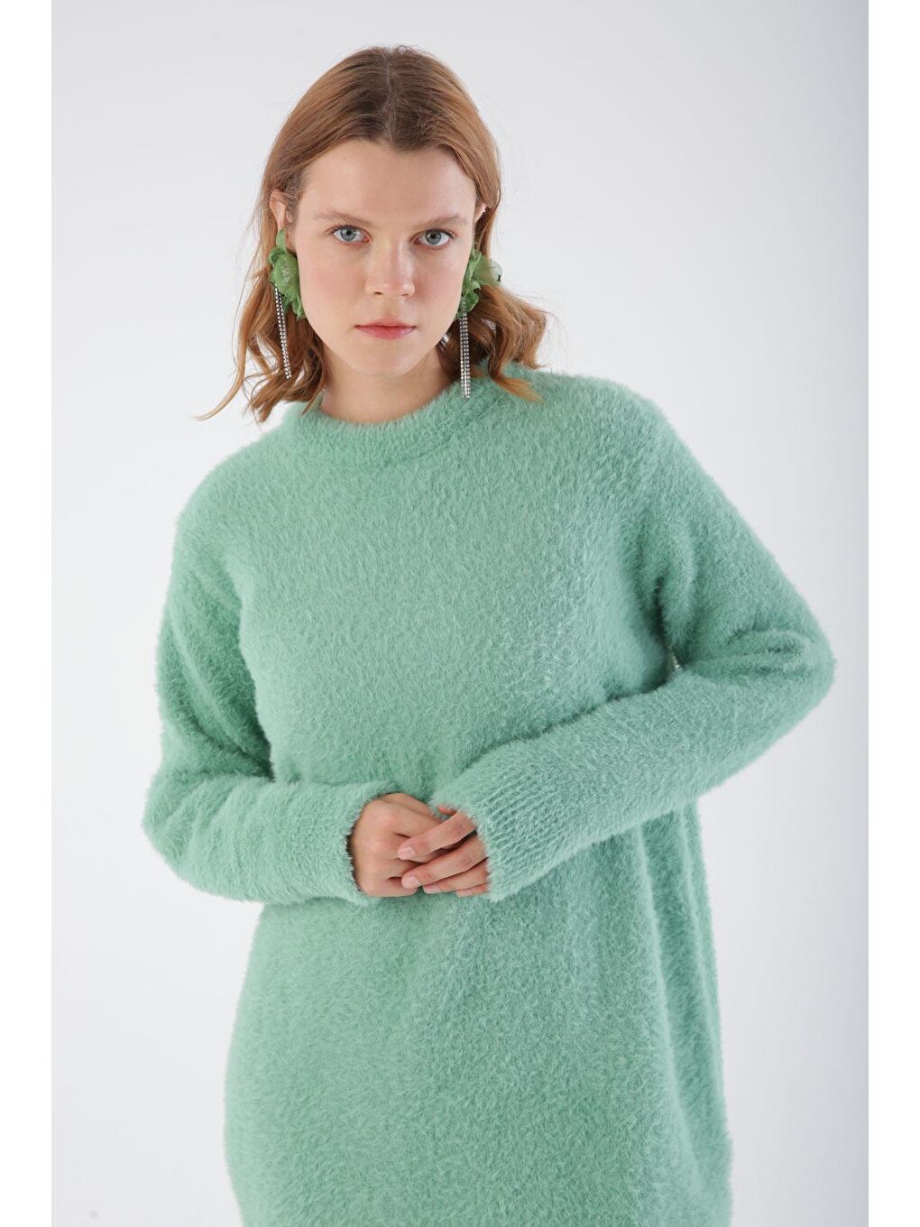 Turkuaz Su Yeşili Bisiklet Yaka Triko Tunik-4