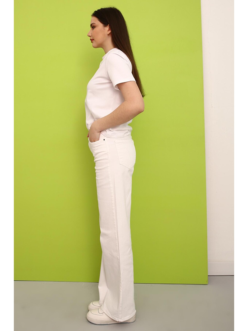 Beyaz Wide Leg Yüksek Bel Pantolon-3