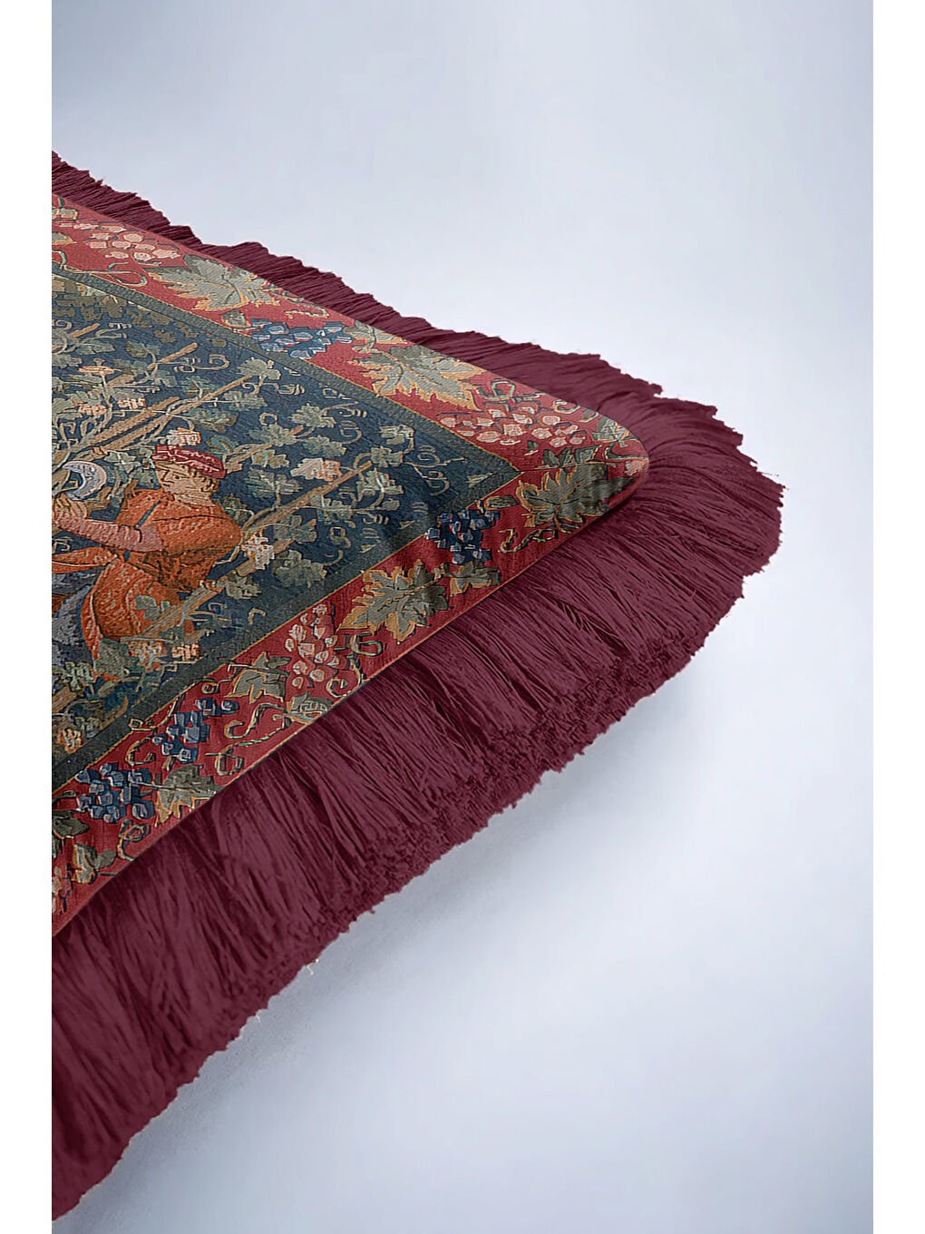 Karışık Avangart Kraliyet Sarayı Saçaklı Yastık Kılıfı - Gotik Nostaljik Rengi Püsküllü Kırlent Kılıfı-6