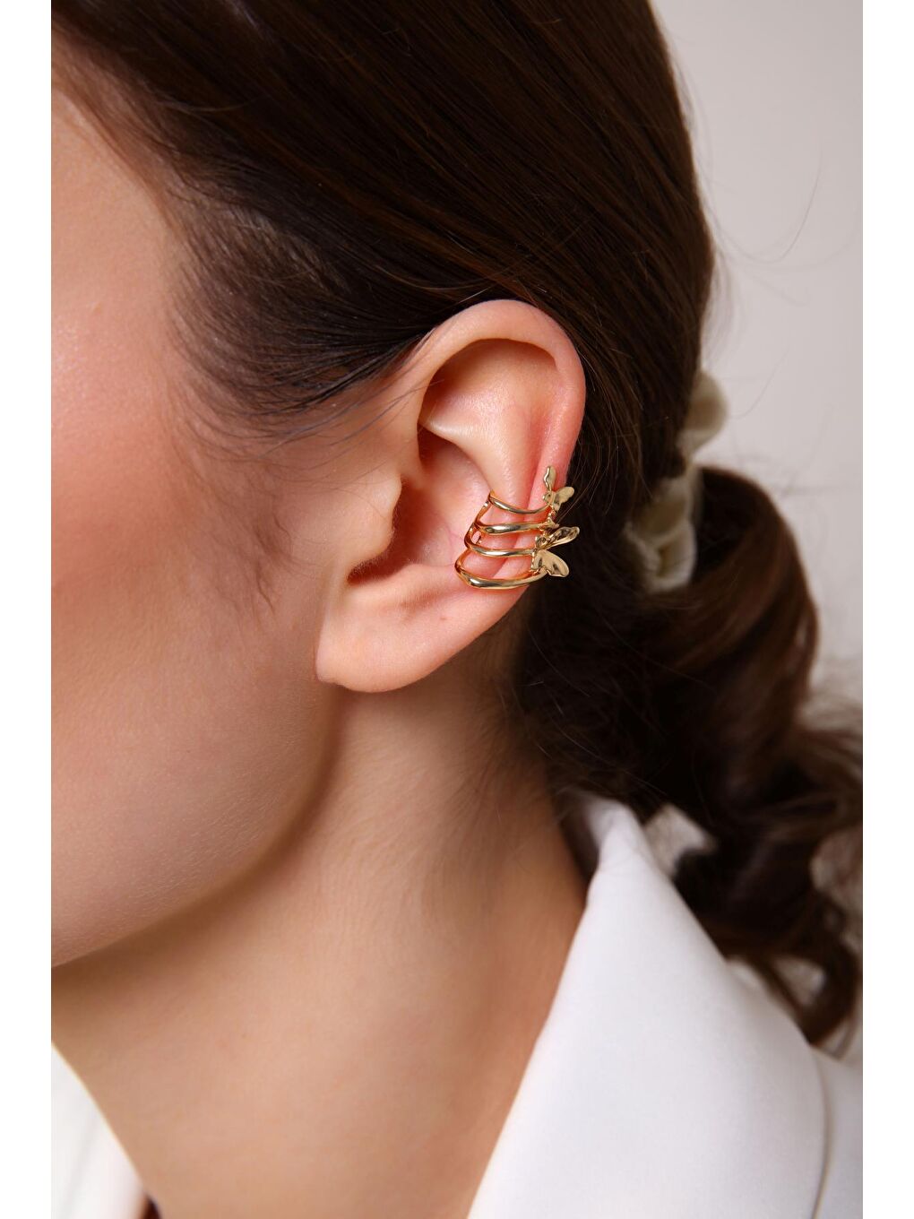 Aurrari Sarı Altın Kaplama Kelebekli Sıkıştırılabilir Earcuff Küpe - 4