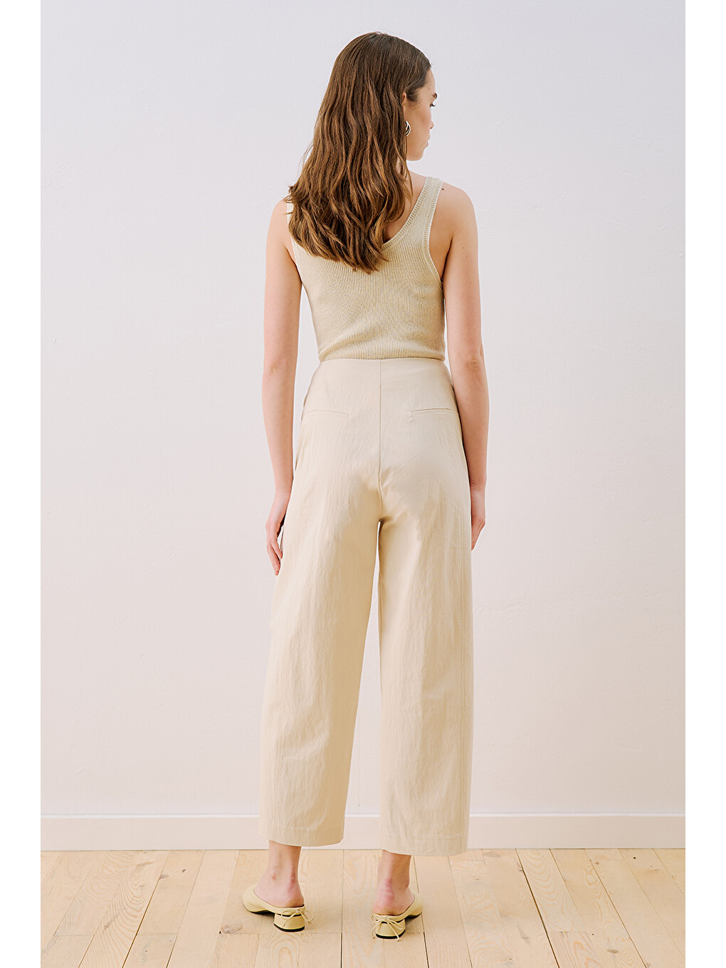 Gabardin Barrel Pantolon Ekru-6