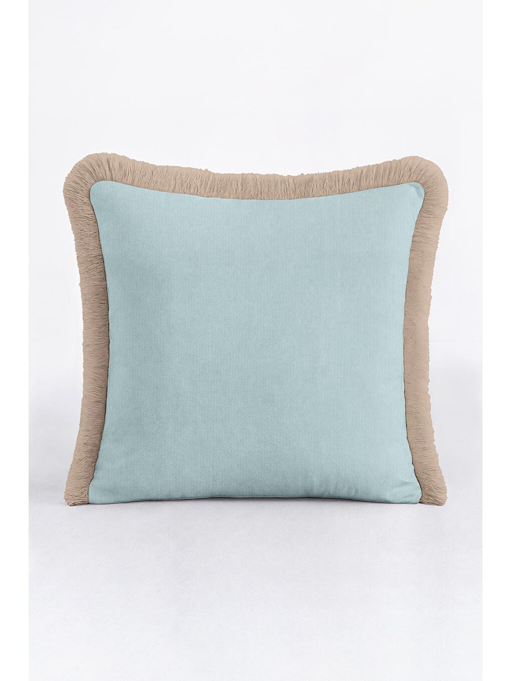 Karışık Lüks Zarif Saçaklı Yastık Kılıfı - Pastel Mavi Rustik Bej Püsküllü Kırlent Kılıfı-1