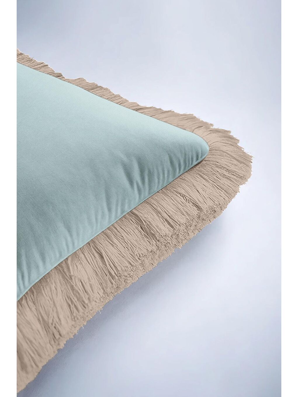 Karışık Lüks Zarif Saçaklı Yastık Kılıfı - Pastel Mavi Rustik Bej Püsküllü Kırlent Kılıfı-6