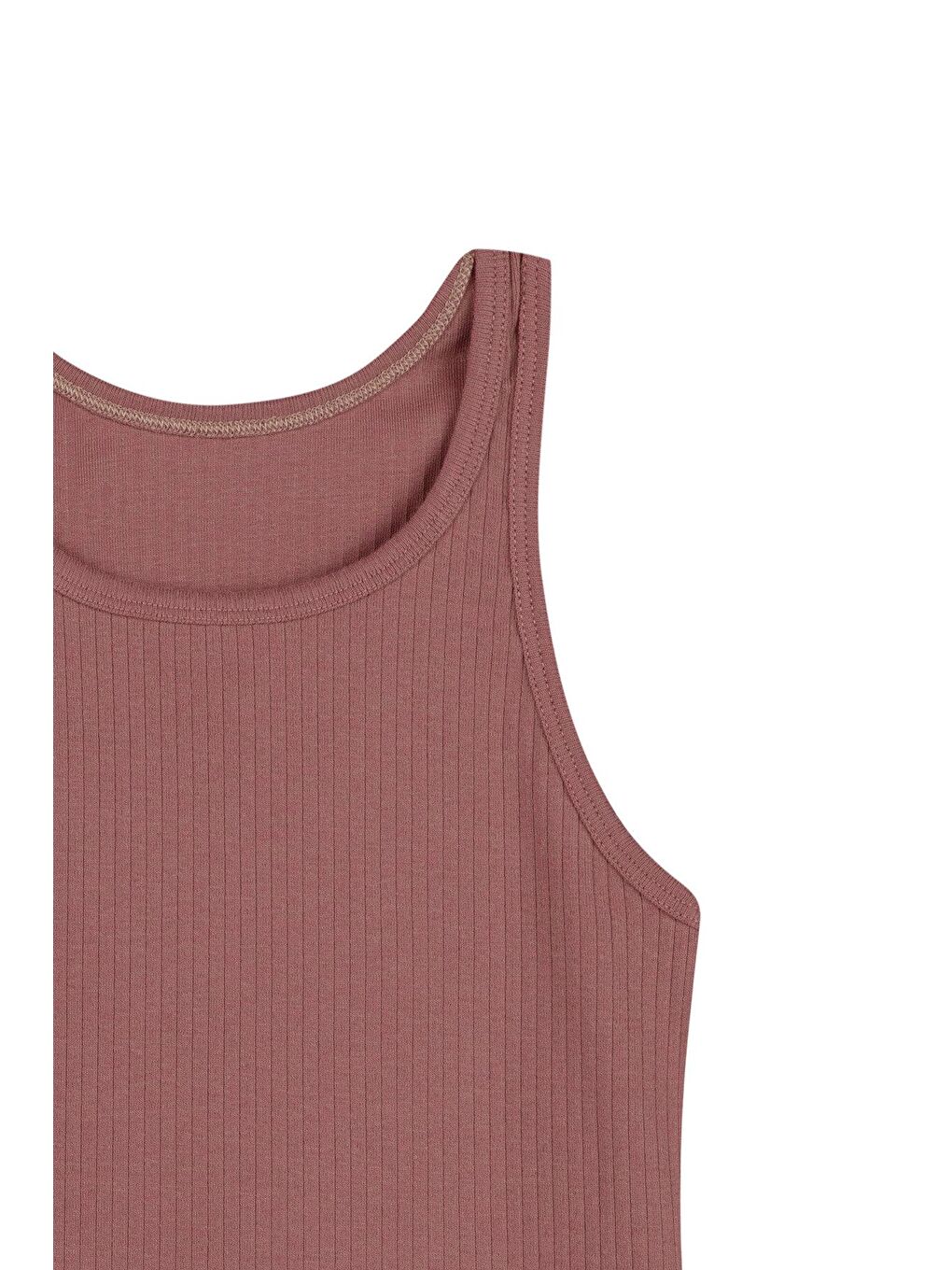 Kahverengi Pamuklu Kalın Askılı Fitilli Crop Kısa Kadın Atlet-1