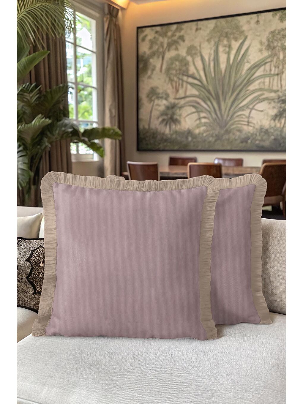 Karışık Vintage Lüks Pudra Saçaklı Yastık Kılıfı - Soft Pastel Country Bej Püsküllü Kırlent Kılıfı-5