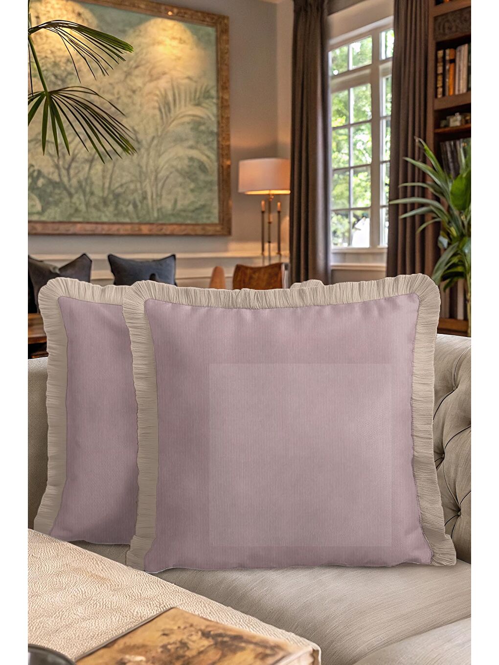 Karışık Vintage Lüks Pudra Saçaklı Yastık Kılıfı - Soft Pastel Country Bej Püsküllü Kırlent Kılıfı-7