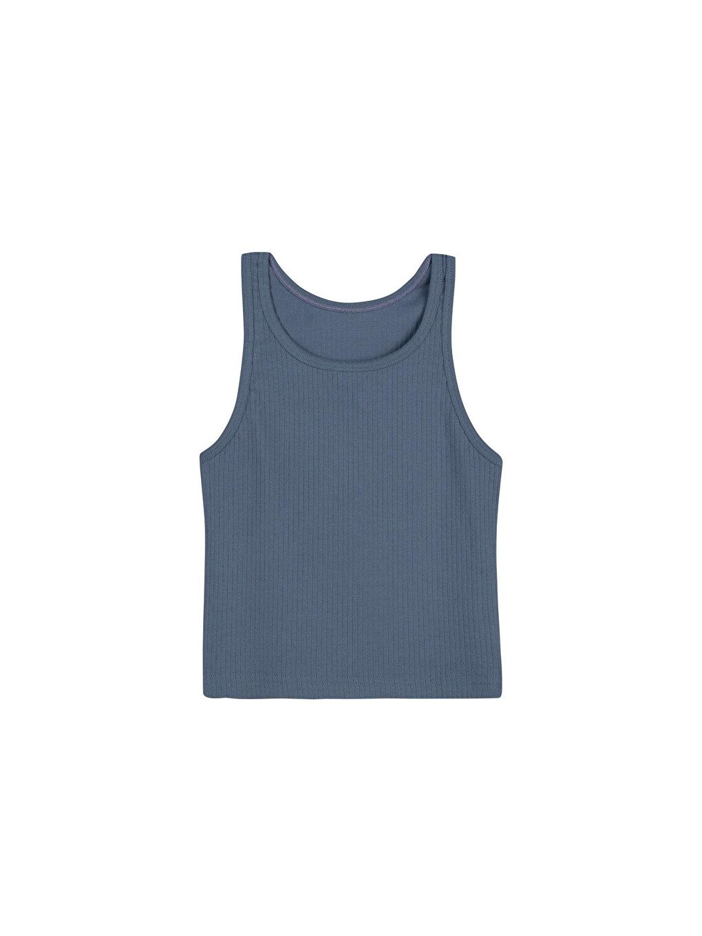 Mavi Pamuklu Kalın Askılı Fitilli Crop Kısa Kadın Atlet