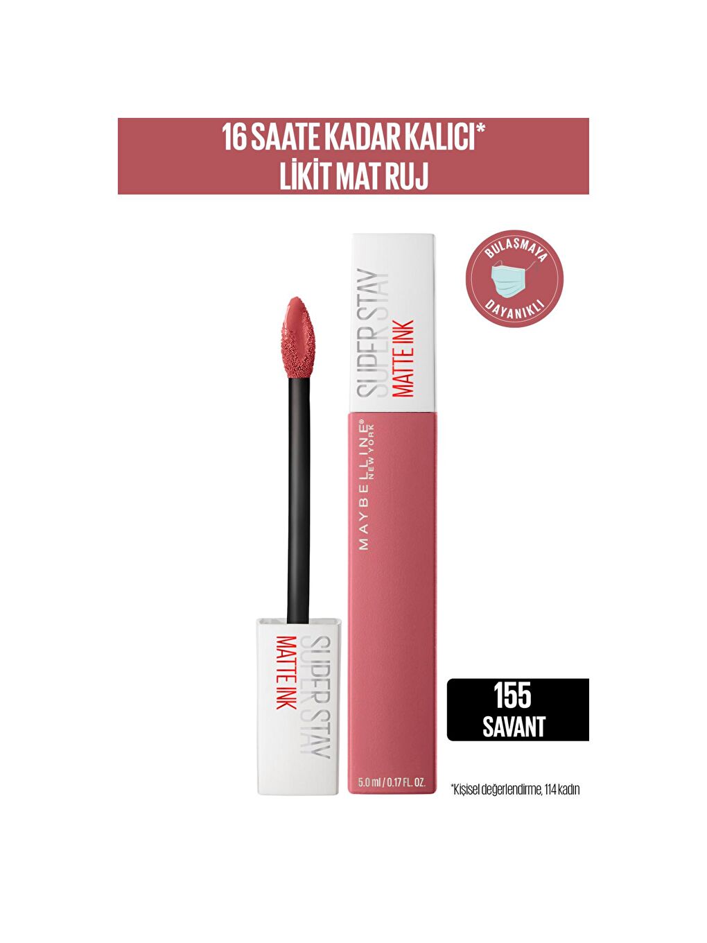 MAYBELLINE NEWYORK Pembe Super Stay Matte Ink Likit Mat Ruj - 155 Savant (Nude/Pembe)