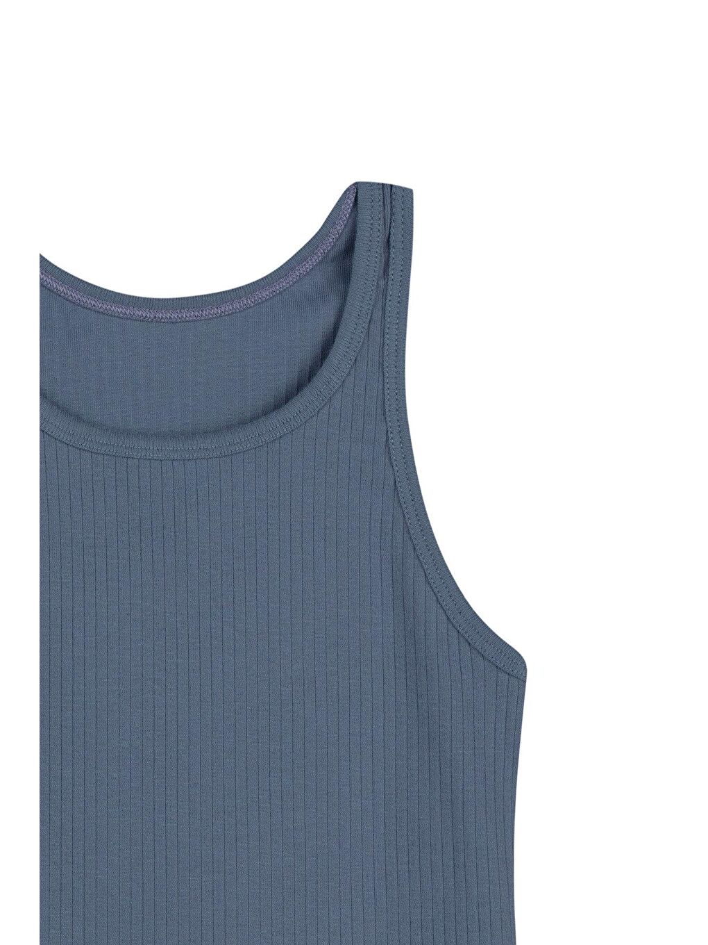 Mavi Pamuklu Kalın Askılı Fitilli Crop Kısa Kadın Atlet-1