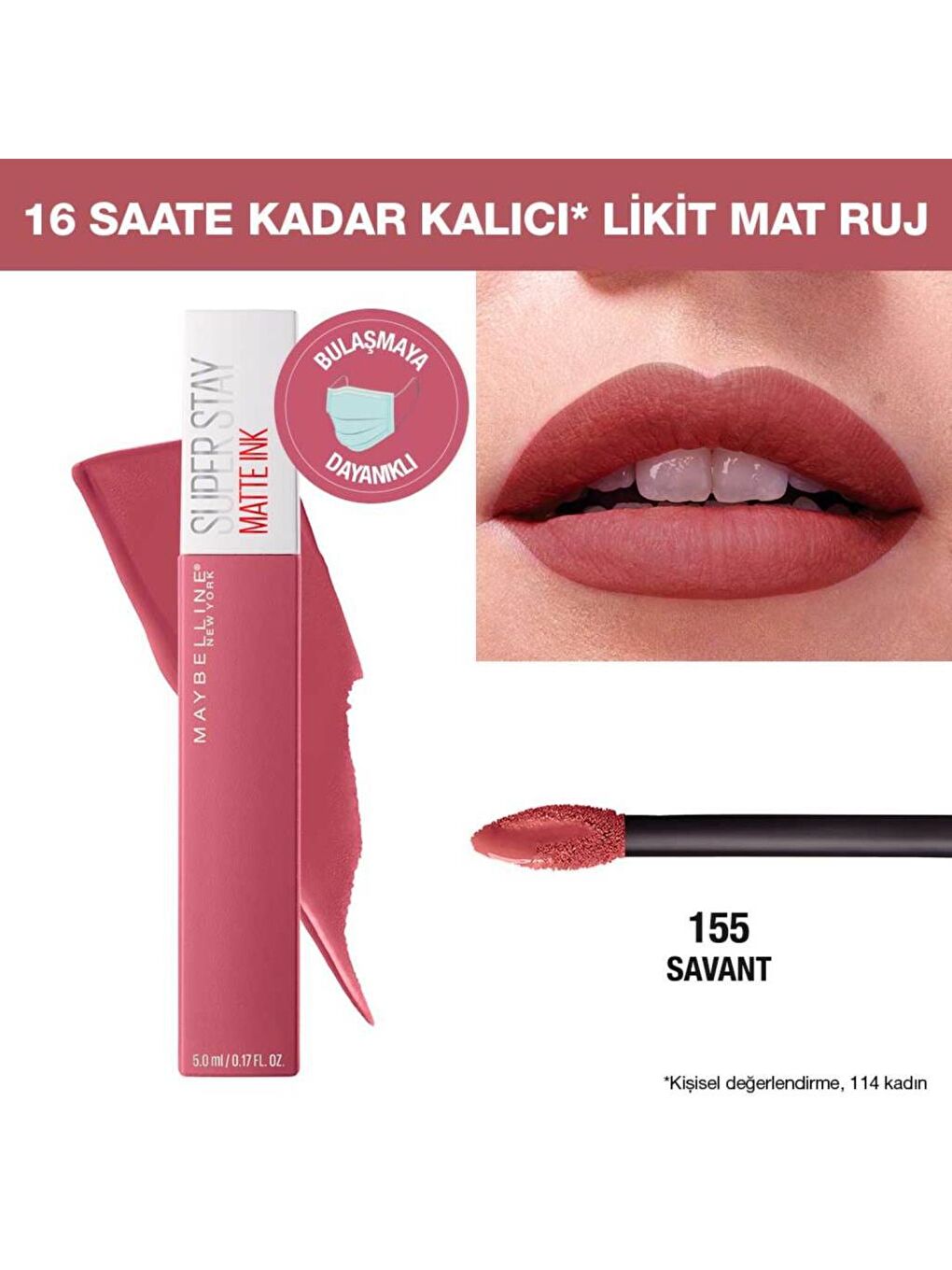 MAYBELLINE NEWYORK Pembe Super Stay Matte Ink Likit Mat Ruj - 155 Savant (Nude/Pembe) - 8