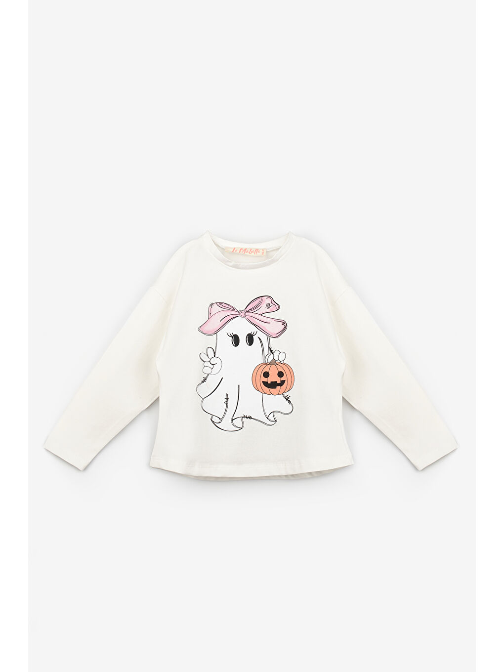 Siyah Sevimli Hayalet Baskılı Kız Çocuk Tişört-3