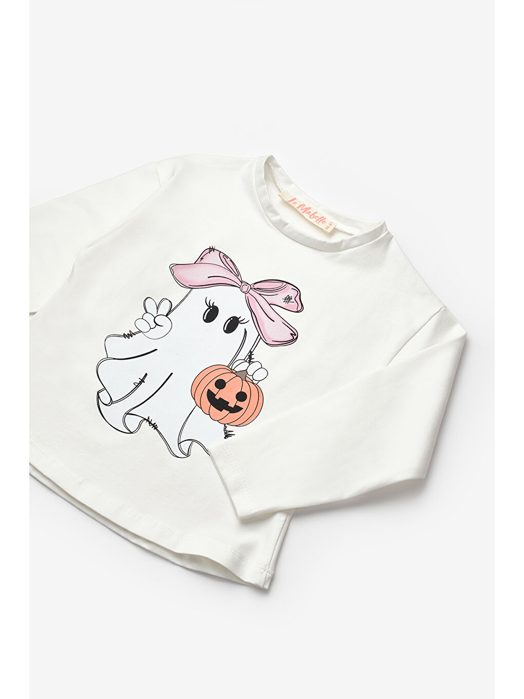 Siyah Sevimli Hayalet Baskılı Kız Çocuk Tişört-5