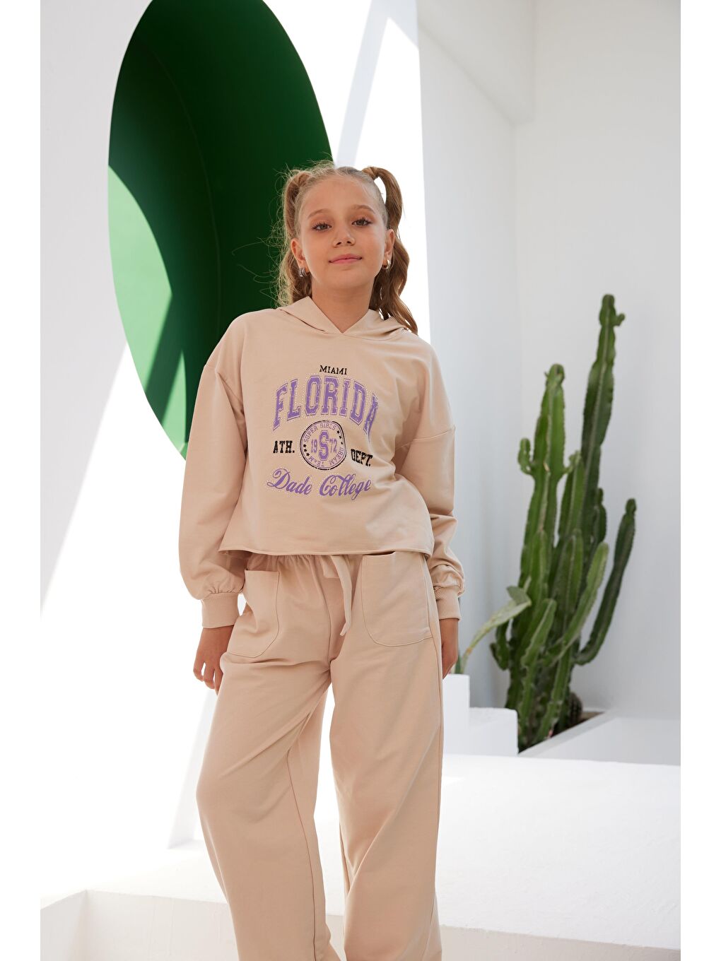 Bej Kız Çocuk Florida College Kapüşonlu SweatShirt