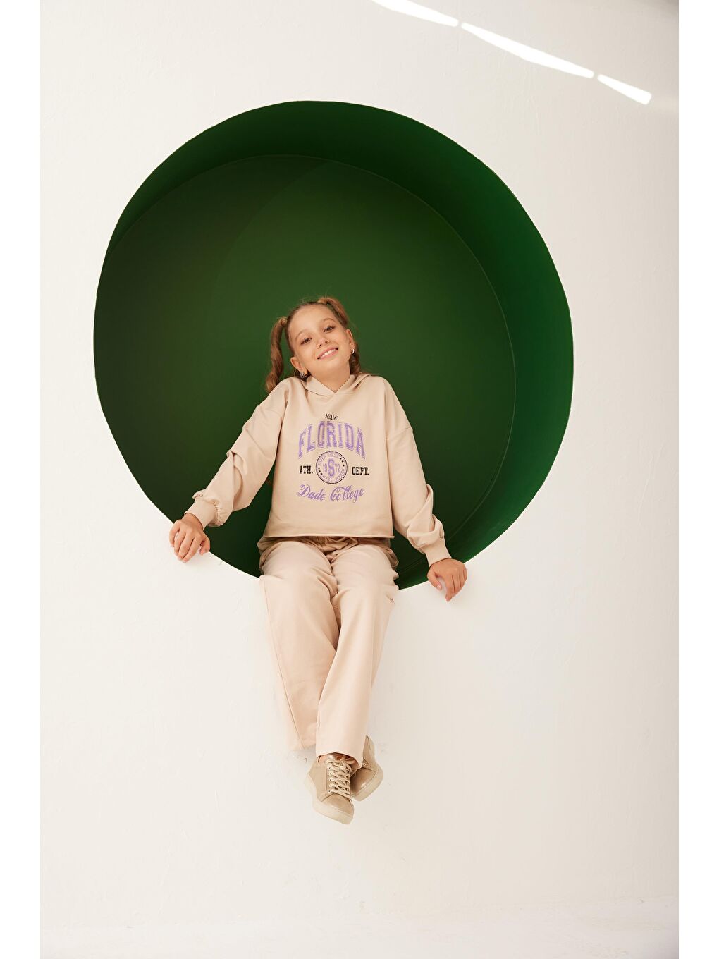 Bej Kız Çocuk Florida College Kapüşonlu SweatShirt-1