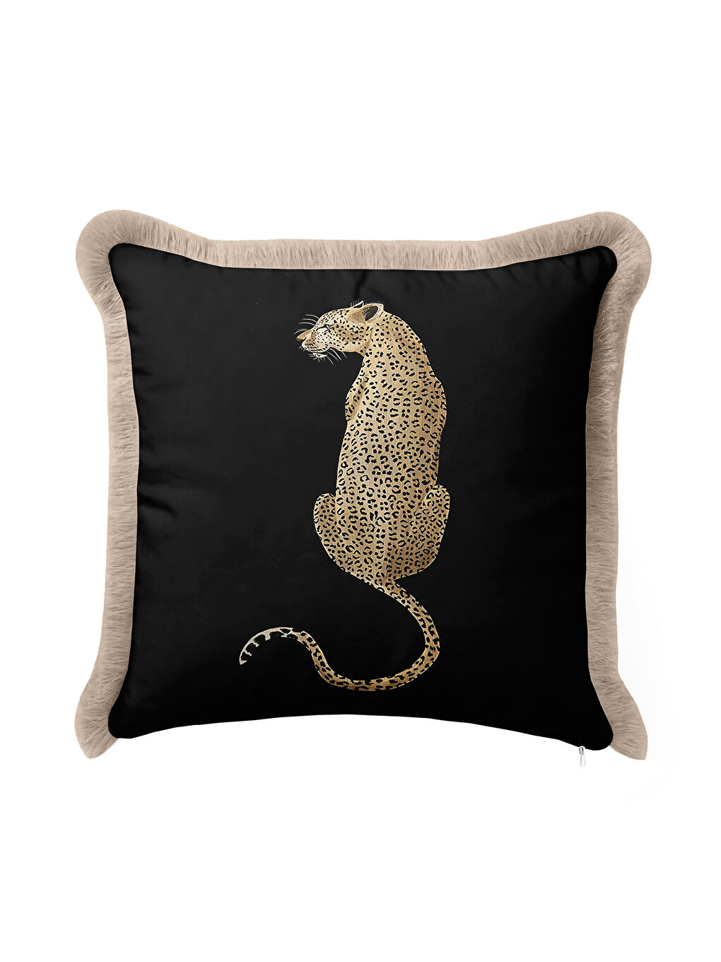 Karışık Lüks Vahşi Leopar Motifli Saçaklı Yastık Kılıfı - Safari Temalı Modern Siyah Püsküllü Kırlent Kılıfı-4