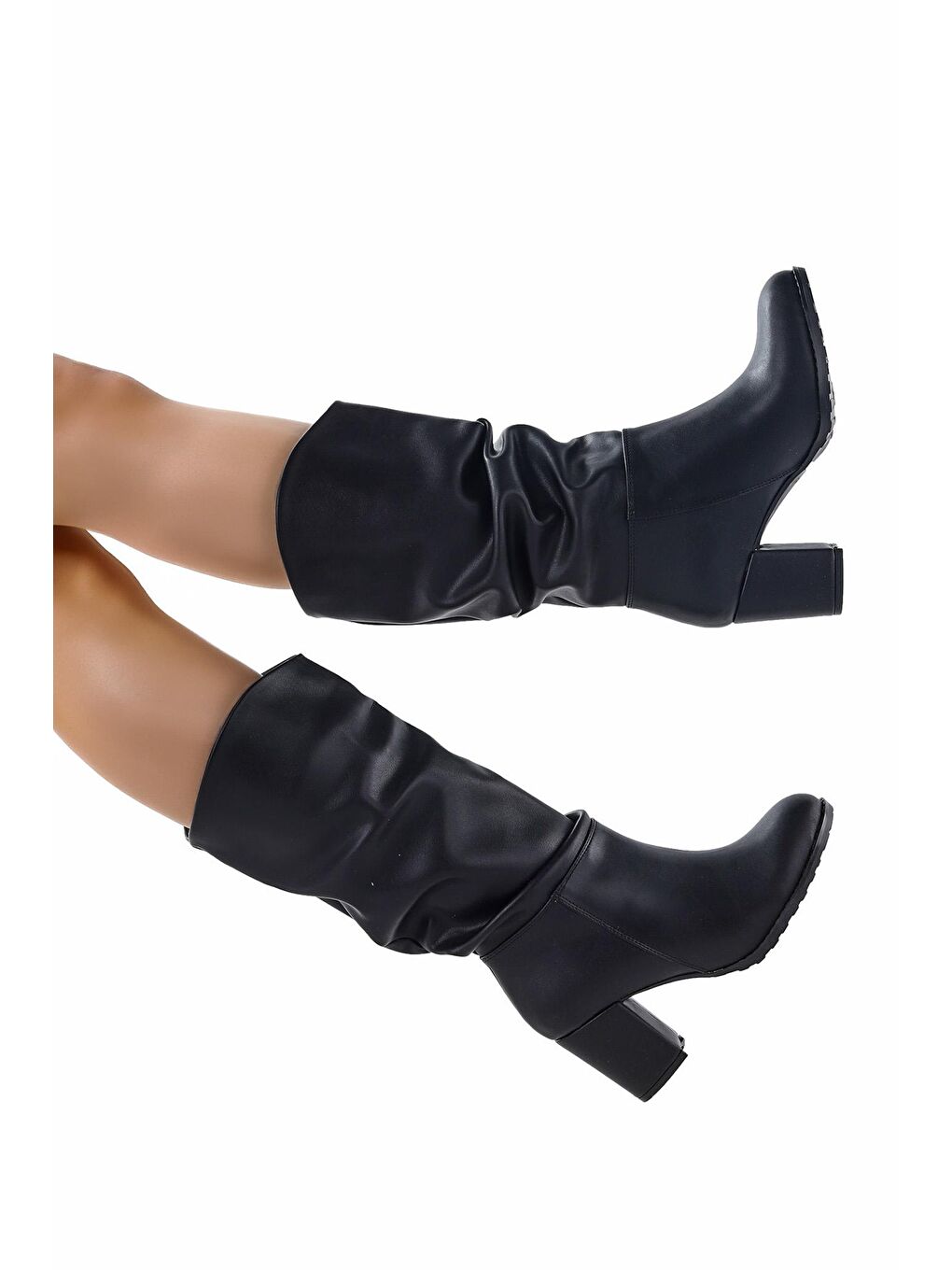 Siyah Cilt Körüklü Kadın Çizme 7 Cm Topuklu Bot Fls 18-114-2