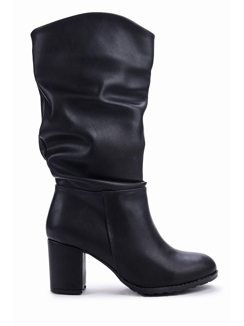 Siyah Cilt Körüklü Kadın Çizme 7 Cm Topuklu Bot Fls 18-114-3