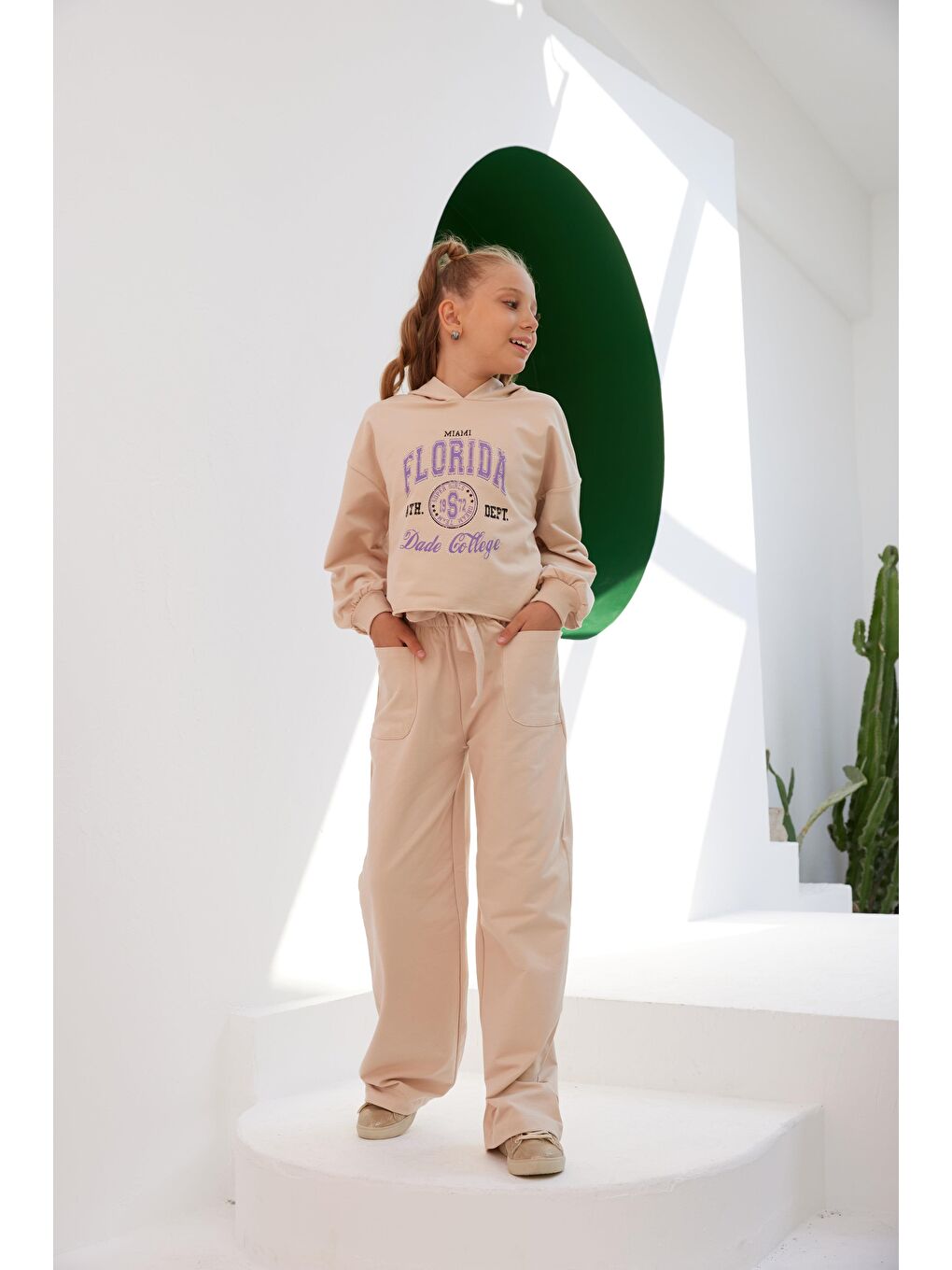 Bej Kız Çocuk Florida College Kapüşonlu SweatShirt-3