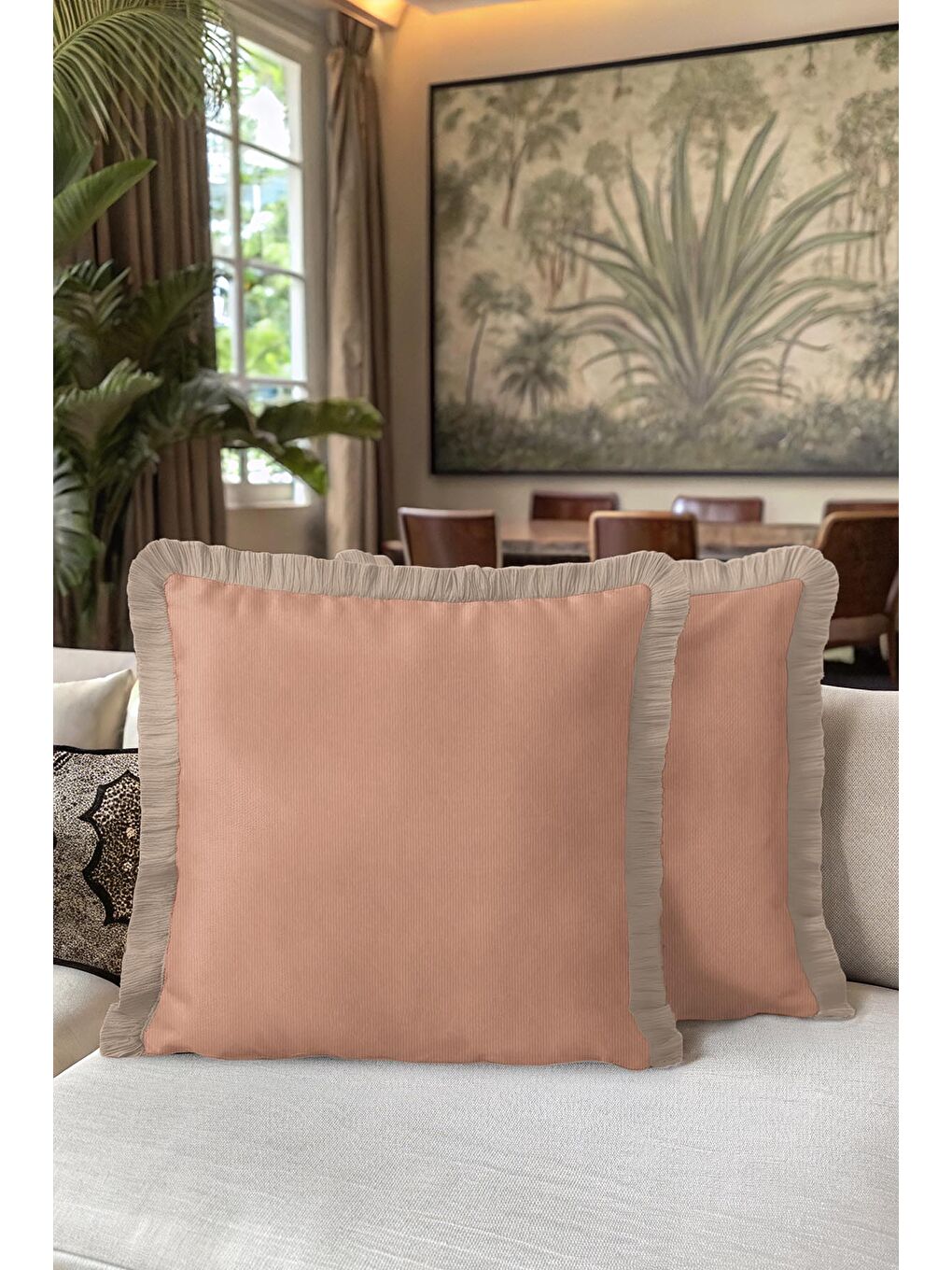 Karışık Zarif Modern Lüks Saçaklı Yastık Kılıfı - Pastel Pudra Tonu Bohem Bej Püsküllü Kırlent Kılıfı-5