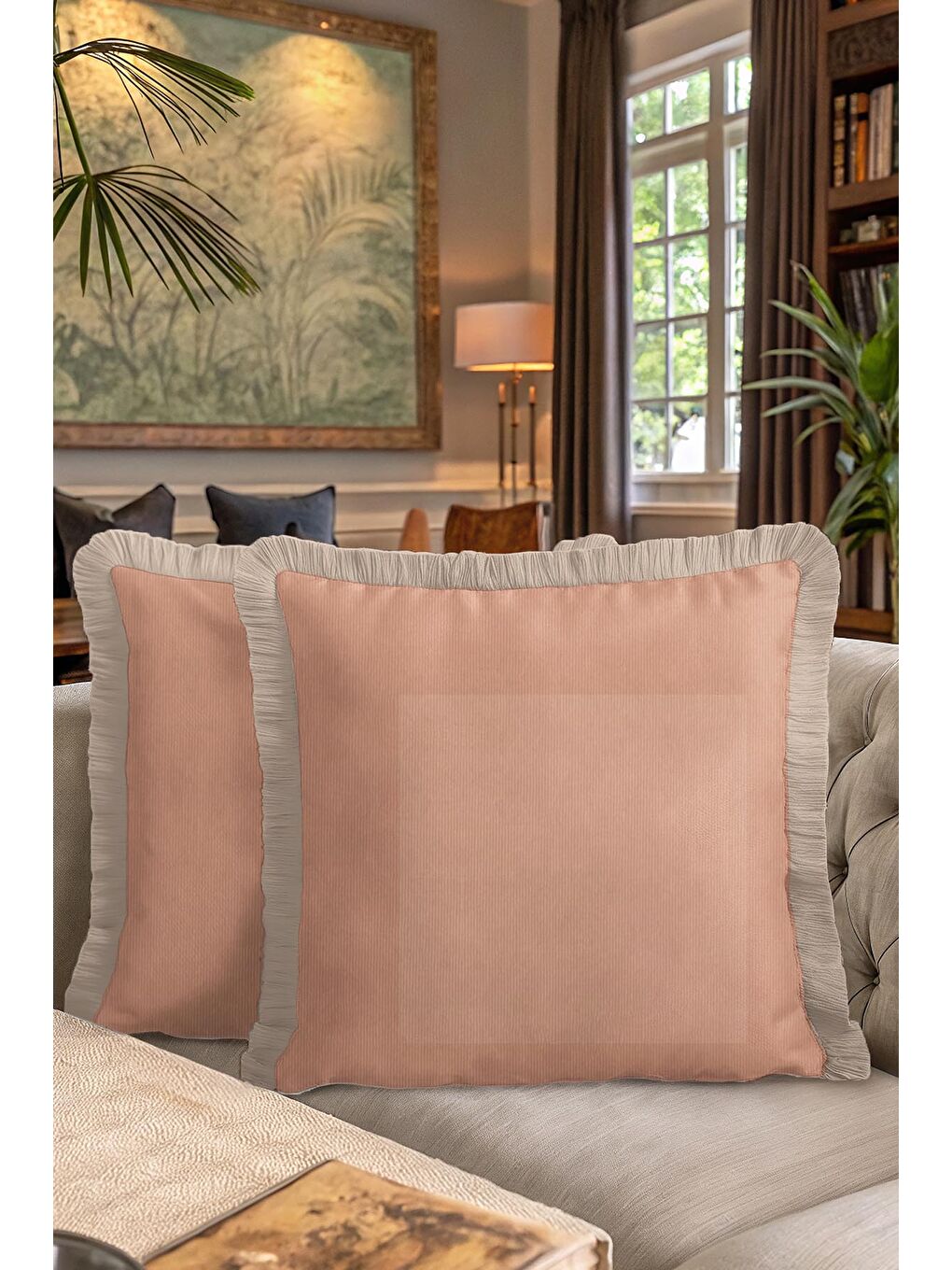 Karışık Zarif Modern Lüks Saçaklı Yastık Kılıfı - Pastel Pudra Tonu Bohem Bej Püsküllü Kırlent Kılıfı-7