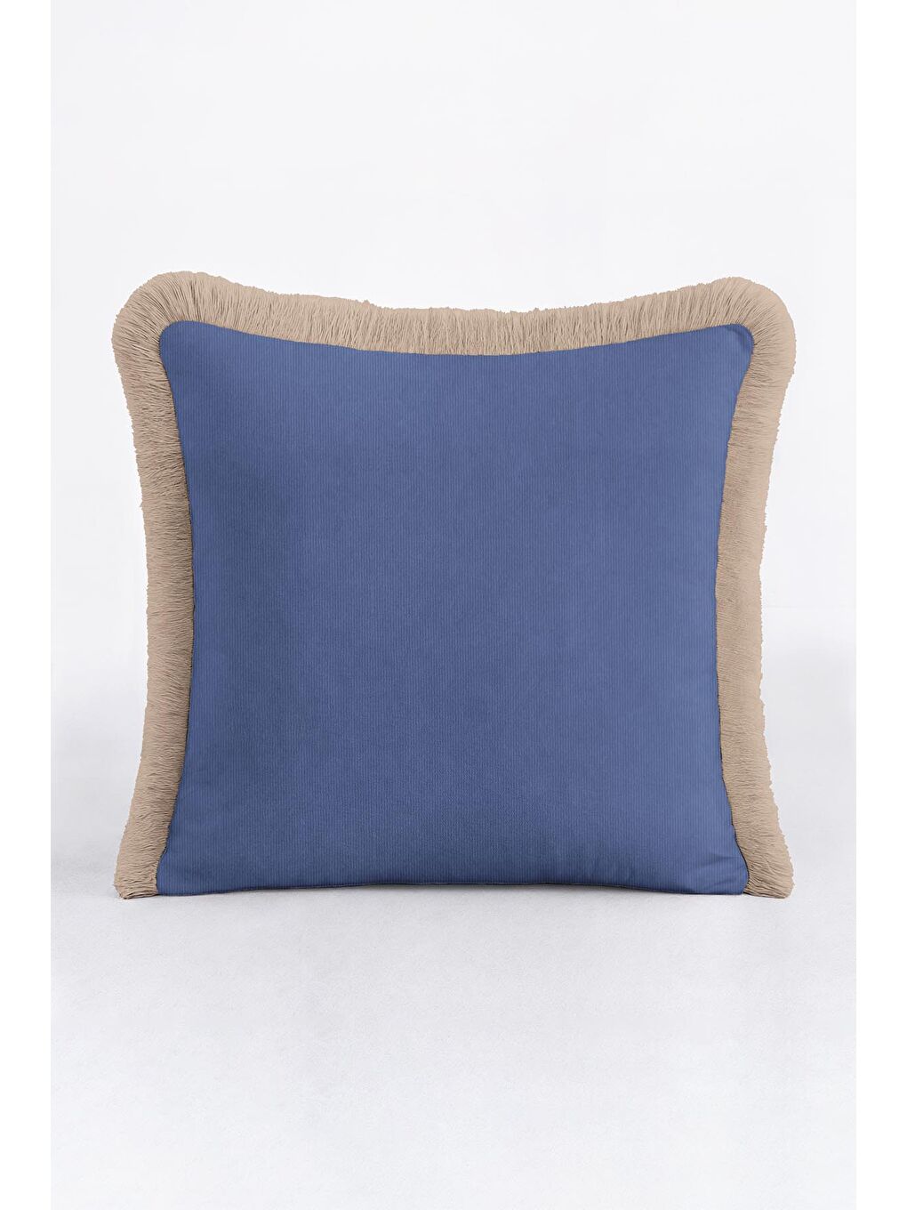 Karışık Zarif İpeksi Saçaklı Yastık Kılıfı - Klasik Mavi Bej Modern Püsküllü Kırlent Kılıfı