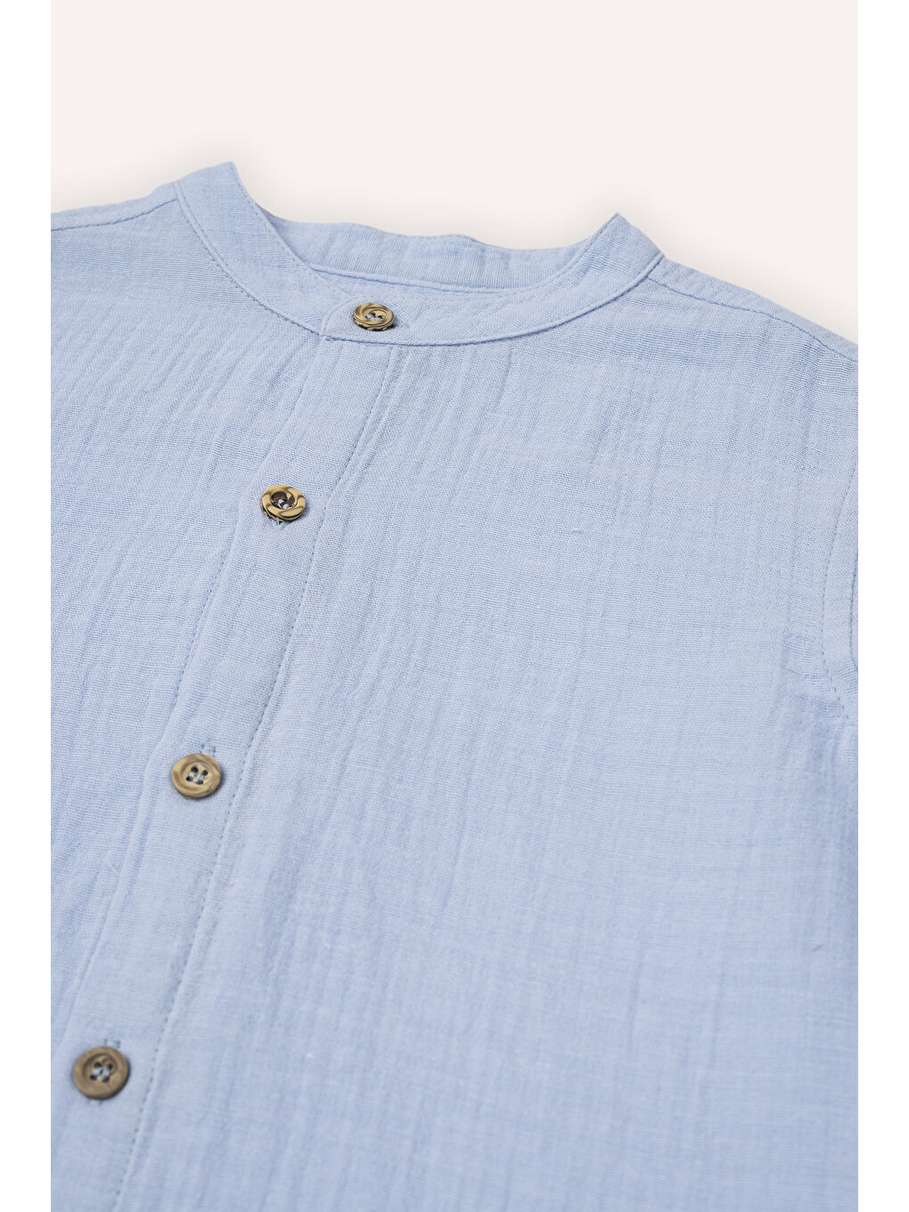 Erkek Çocuk Mavi Uzun Kollu Müslin Gömlek-1