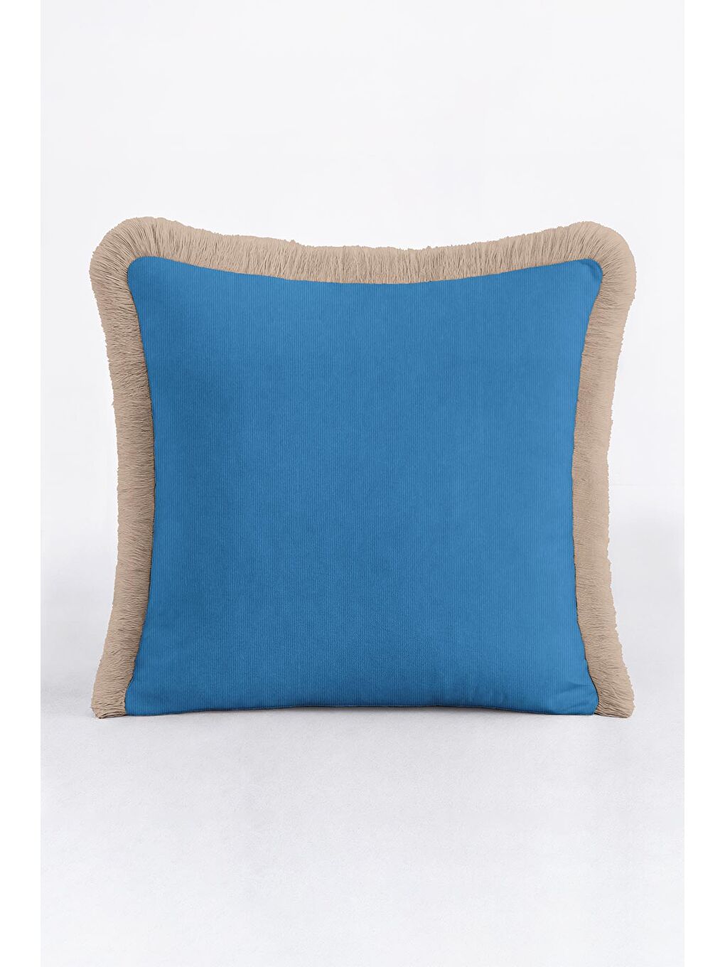 Karışık Zarif Mavi Lüks Saçaklı Yastık Kılıfı - Sofistike Bohem Gri Püsküllü Kırlent Kılıfı