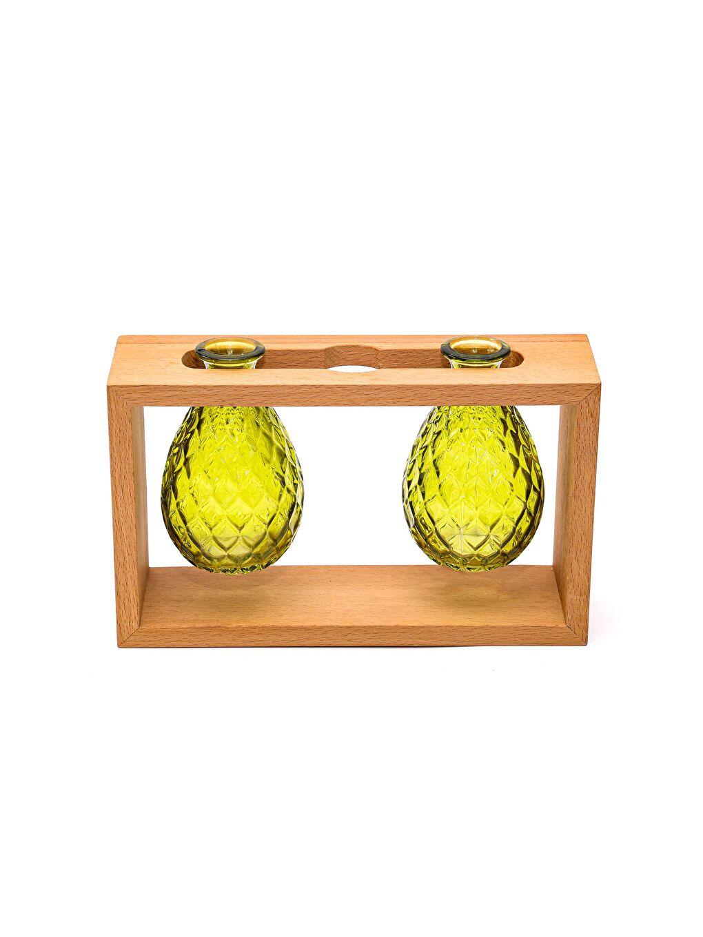 Masif Ahşap Standlı Yeşil Cam Yasemin Sandal Oda Kokusu ve Vazo Seti-1