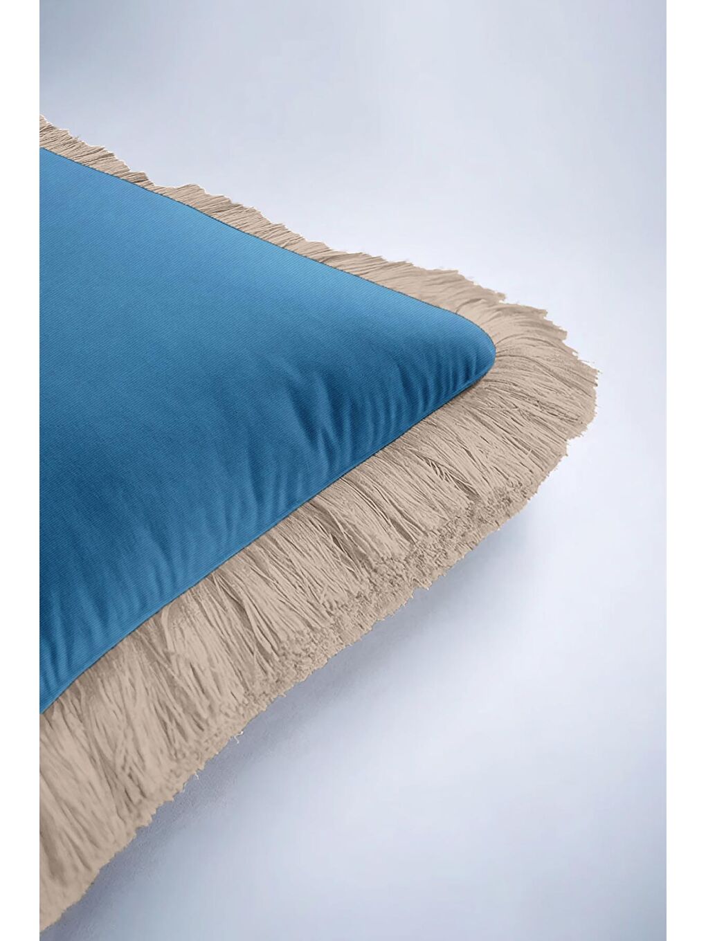 Karışık Zarif Mavi Lüks Saçaklı Yastık Kılıfı - Sofistike Bohem Gri Püsküllü Kırlent Kılıfı-6