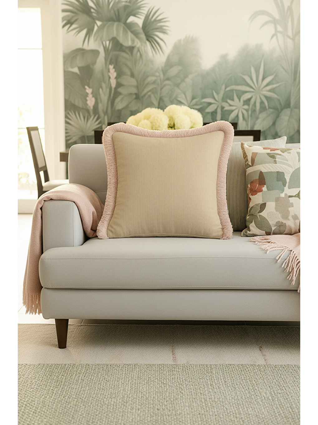 Karışık Luxury Bej Saçaklı Yastık Kılıfı - Naturel Bohem Bej Krem Püsküllü Kırlent Kılıfı-4