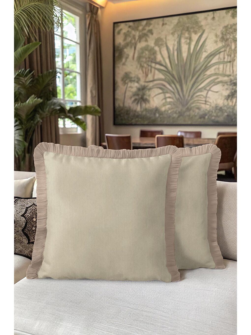 Karışık Luxury Bej Saçaklı Yastık Kılıfı - Naturel Bohem Bej Krem Püsküllü Kırlent Kılıfı-5