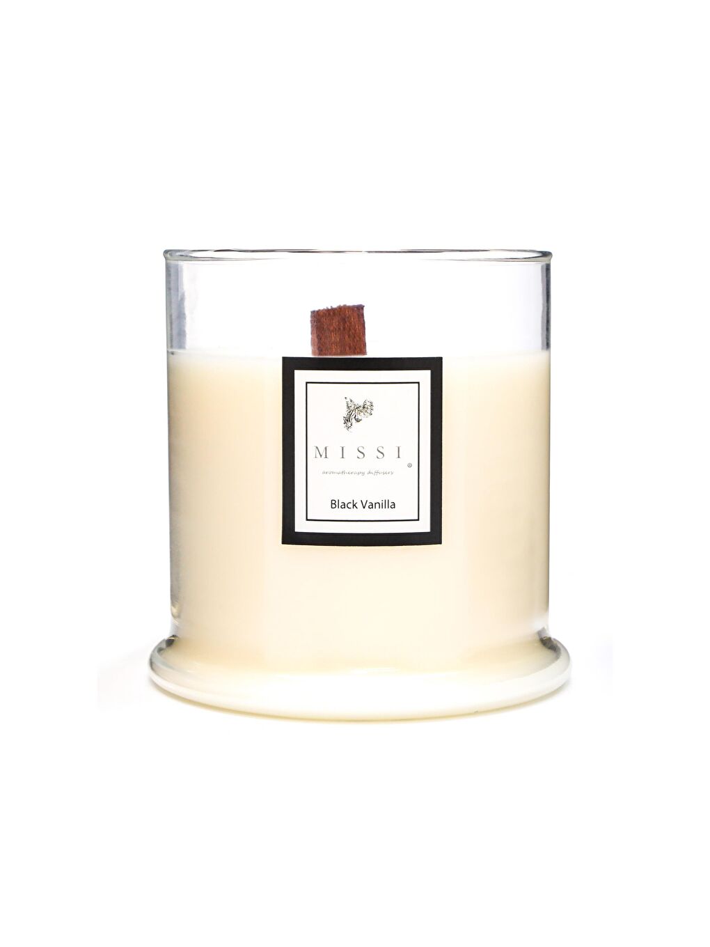 Ekru Büyük Üfleme Cam Ahşap Fitilli Black Vanilya Vegan Mum (380 gr)-1