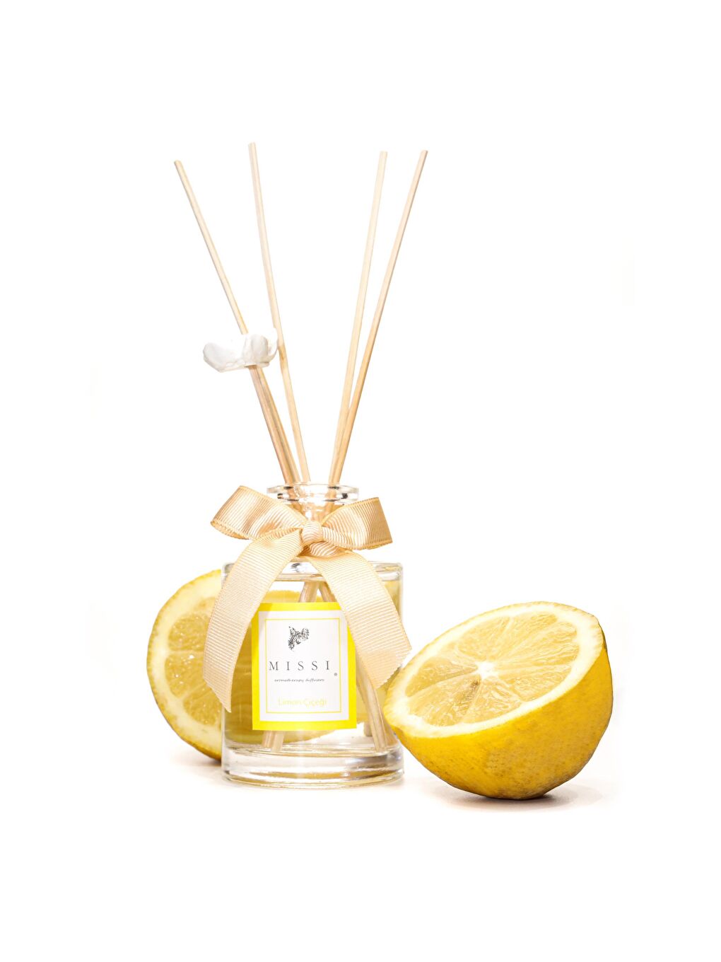 Ekru 110 ml Silindir Şişe Bambu Çubuklu Limon Çiçeği Oda Kokusu